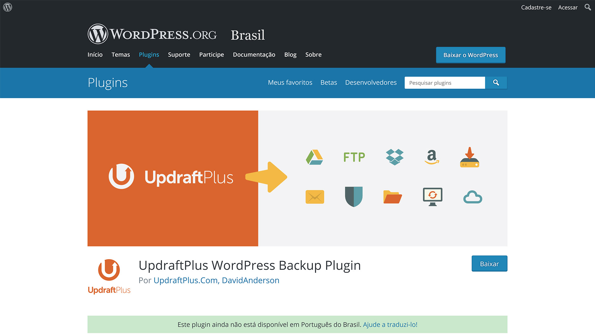 plugin updraftplus para backup wordpress