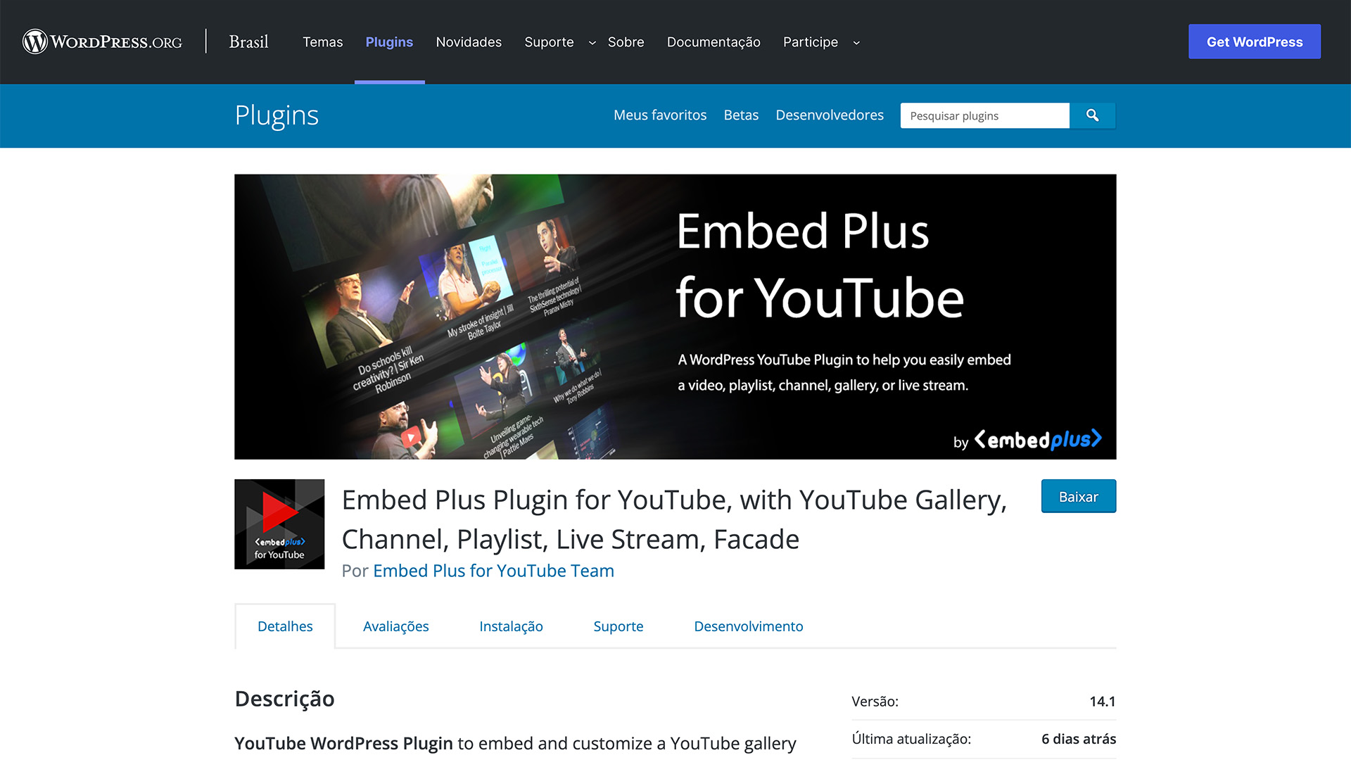plugin para WordPress embed plus