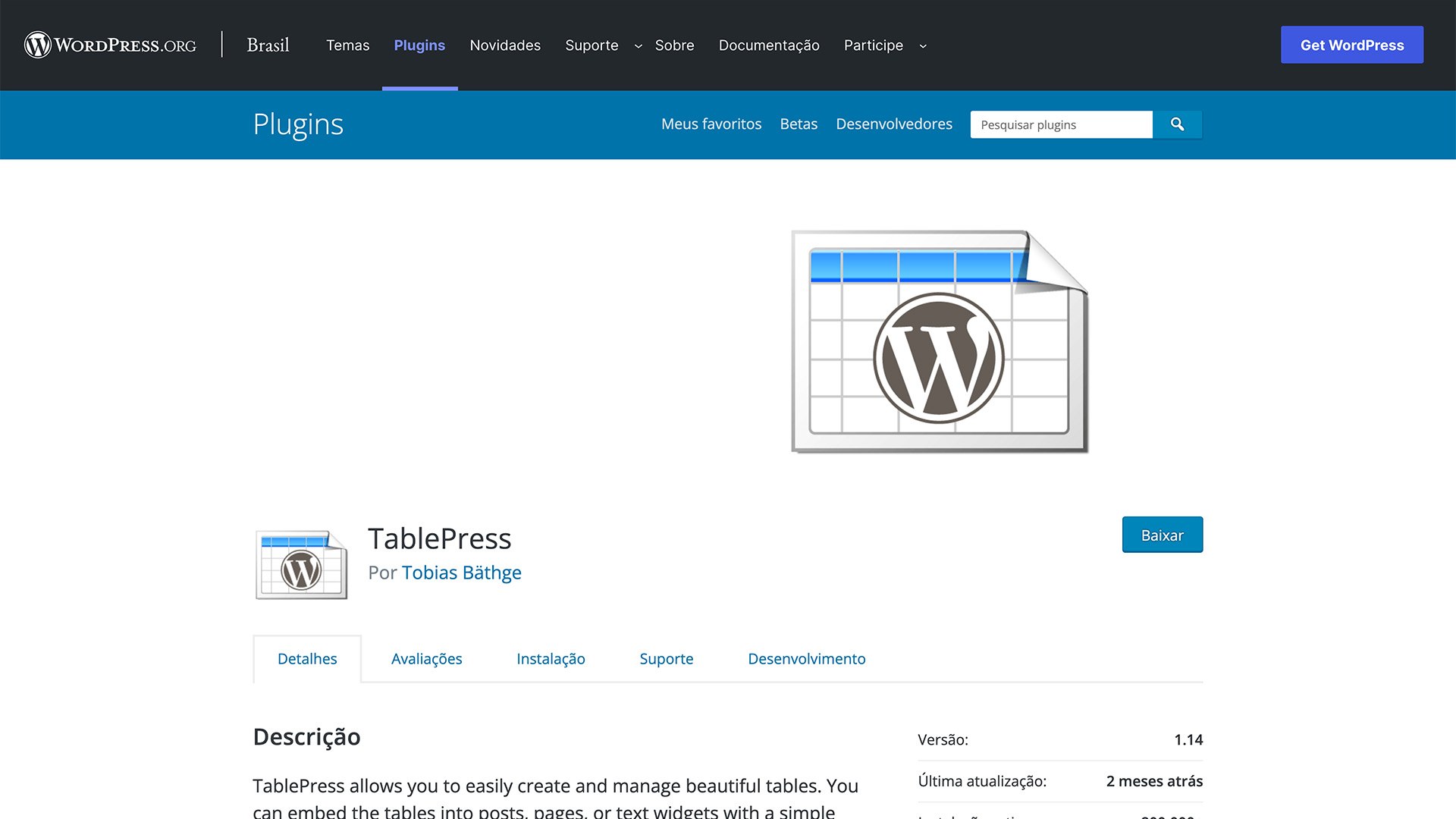 plugin para WordPress tablepress