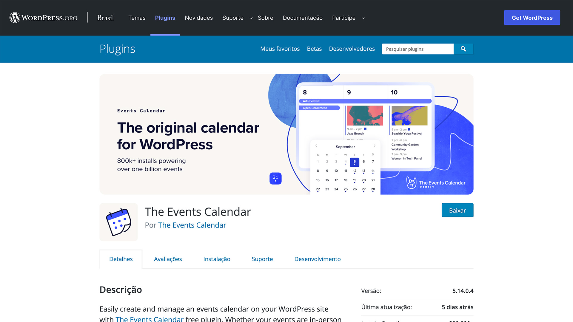 WordPress plugin the events calendar