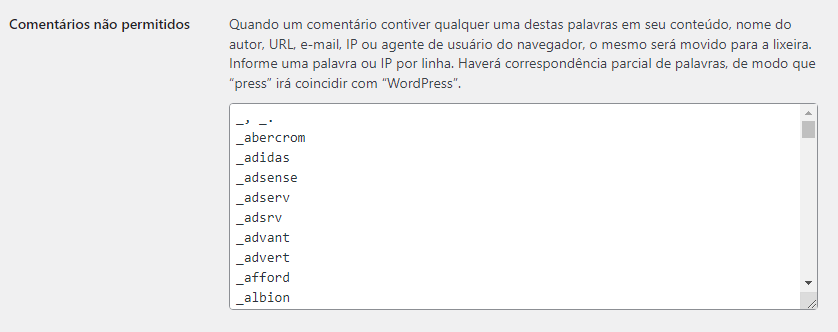 configurações de discussão