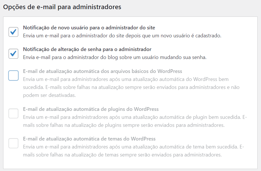 desativar as notificações de atualização automática do WordPress