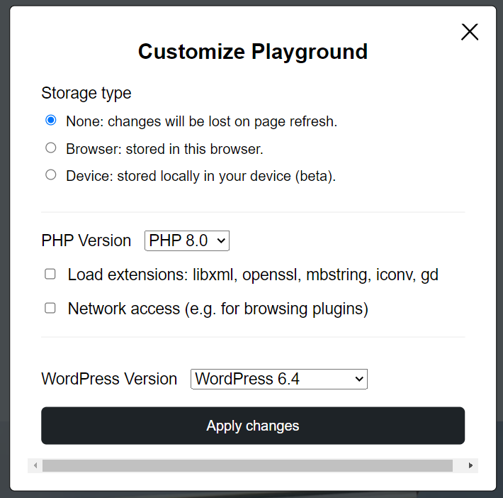 personalizar o wordpress playground