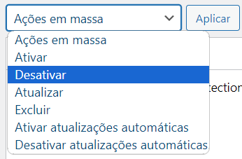 desativar plugins em massa para desaparecimento de plugins no WordPress