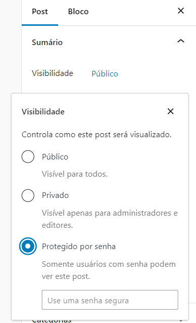 proteger o conteúdo com senha