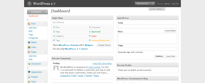 evolução e história do wordpress