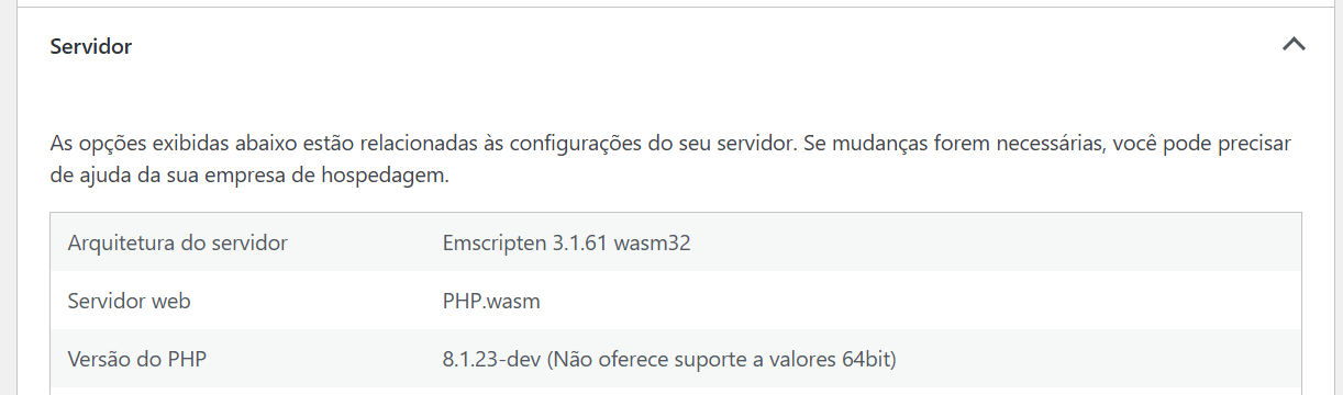 informações do servidor para verificar a versão do PHP