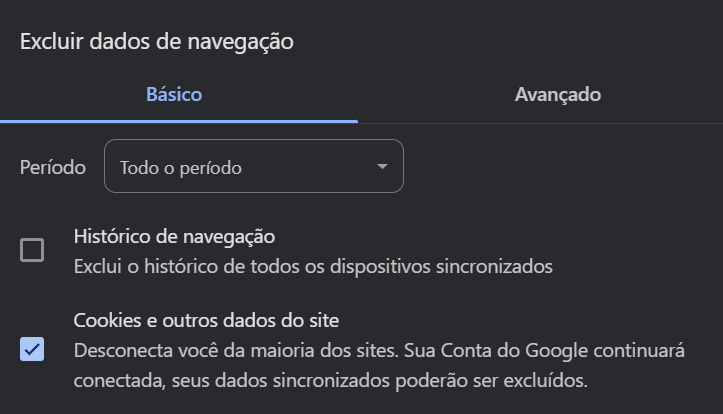 limpar cookies para corrigir erro 400 Ajax (Bad Request)