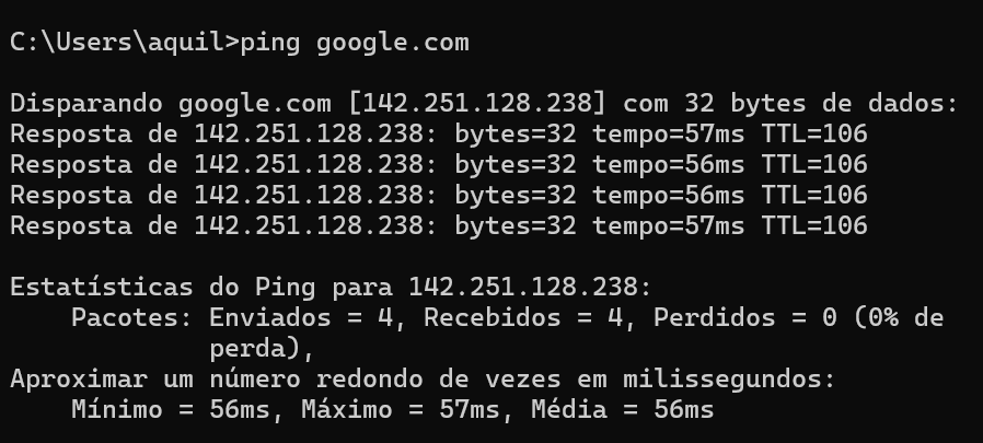 ping para medir a latência