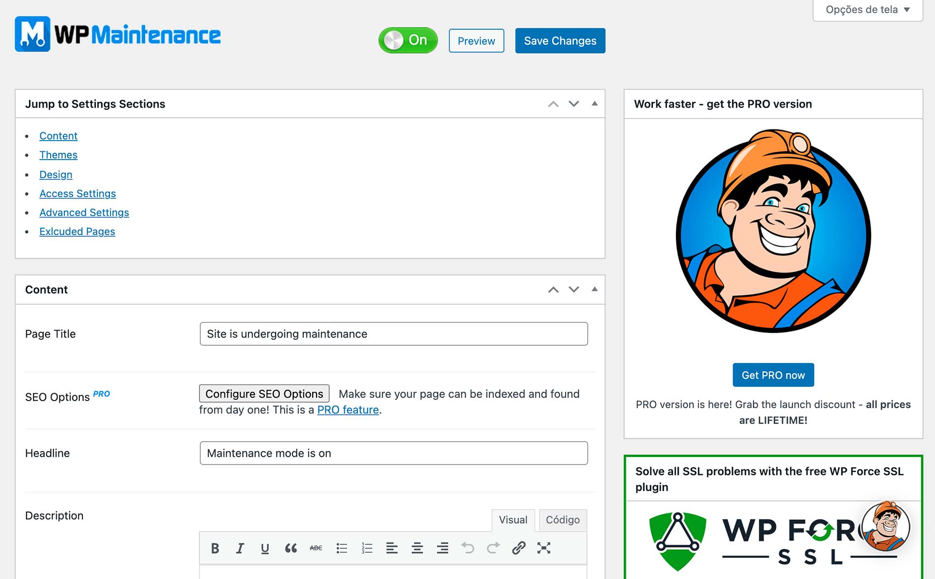 Configurar maintenance plugin