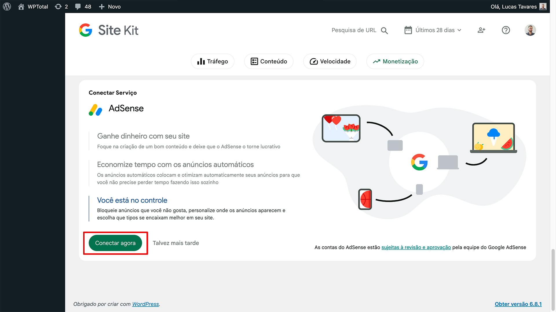 ativar o google adsense no site kit 01