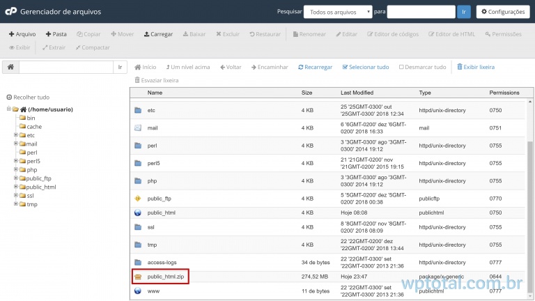 baixando backup wordpress public html